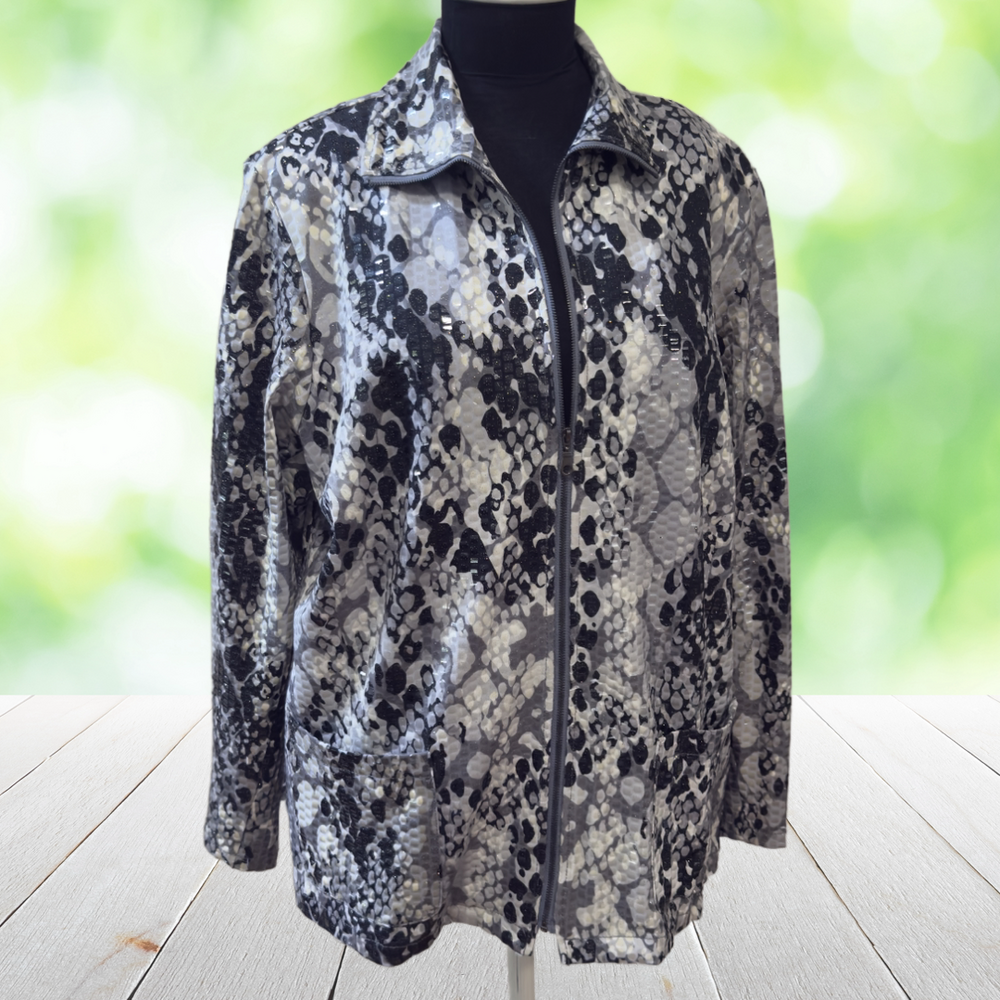 Vintage RUBY RD Snakeskin Print Jacket Full Zip Stretch Glam Shimmer Plus 16W